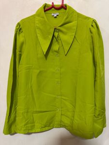 Green Shirt with Dramatic Collar