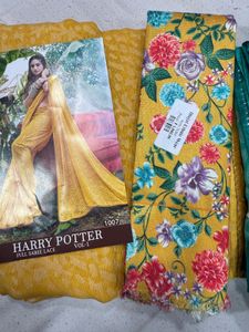 Brasso Plan Saree With Flora Print Blouse Piece