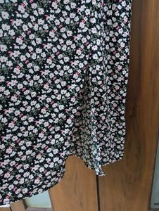 Floral Midi Dress With Slit And Puff Sleeves