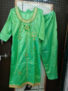 Green Embroidered Kurta Set
