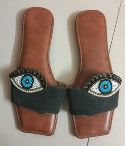 Evil Eye Beaded Slide Sandals