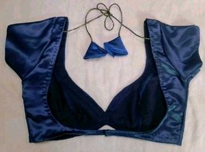 Non Padded Satin Deep Neck 1 Hook Blouse