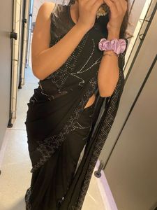 embellished stone studded Elegant Black Saree