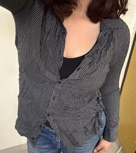 Striped Black Collared Full Sleeved Top
