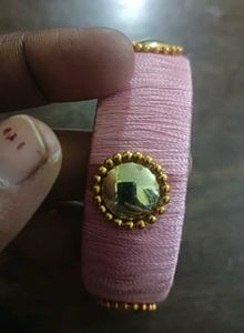 Pink &amp; Gold Silk thread Handmade Bangle