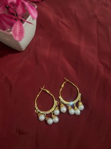 Pearl Drop Hoop Earrings