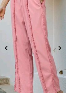 pink textured frayed trim straight fit trauser