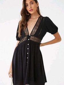 Forever 21 Black Lace Regular Fit A Line Dress
