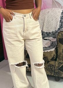Beige Straight Fit Jeans