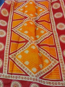 Orange &amp; Red Pure Cotton Saree With Blouse