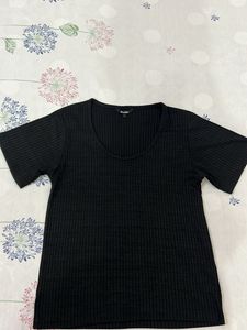 Zudio Black Ribbed T-Shirt