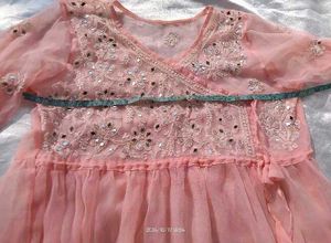 Beutiful Peach Chikankari Mirror Work Kurti/ Tunic