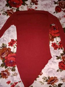 Burgundy Asymmetrical Long Sleeve Top