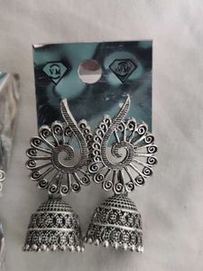 Stylish Jhumka Earrings silver oxidised