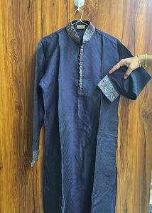 Navy Blue Jacquard Kurta