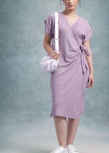 Women Lilac Ribbed Midi Dress