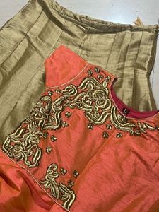 Elegant Worked Top With Front Slit & Golden Skirt