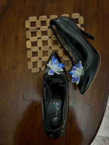 Black Heels with Floral Detail