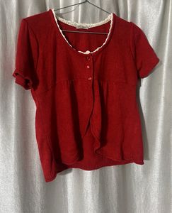 Red Lace Trim Cardigan