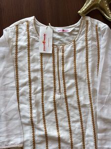 Elegant Kurta For Classy Girls,white With Gold