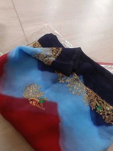Tie-Dye Saree with Gold Embroidery