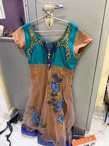 Embroidered Teal &amp; Sheer Dress