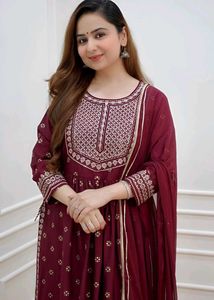Elegant Maroon Embroidered Nayara Kat.  Suit