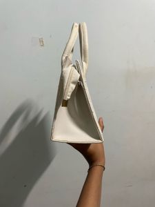 Quilted Cream Mini Top Handle Bag