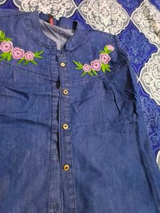 Denim Embroidered Top