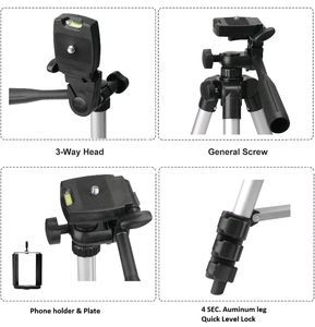 🆕 Portable Camera Tripod with Three- Dimensional Head &amp; Quick Release Plate For All Camera &amp; Mobile