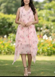Pink Floral Chiffon Dress