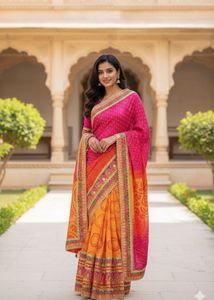 Elegant Pink & Orange Saree