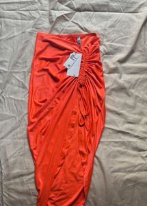 Orange Ruched Bodycon Skirt
