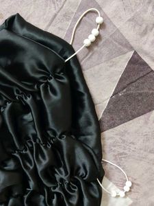 Satin Ruched Pearl Strap Top