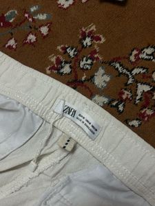Zara White Linen Blend Drawstring Pants