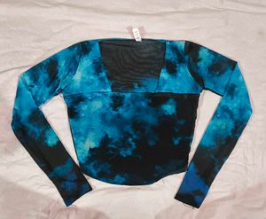 Blue Tie-Dye Mesh Crop Top