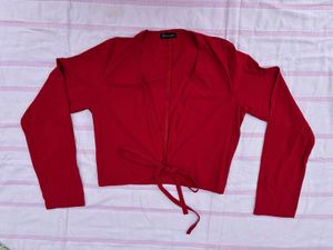 Red Tie Front Top