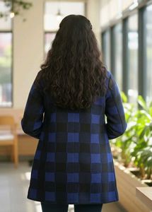 Stylish Blue Plaid Coat