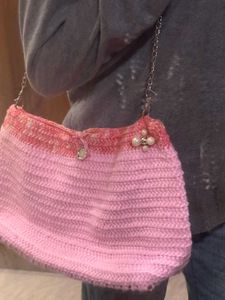 Handcrafted Pink Crochet Shoulder Bag