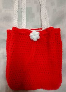 Red Crochet Tote Bag