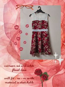 crimson red-white floral mini summer dress 🍒