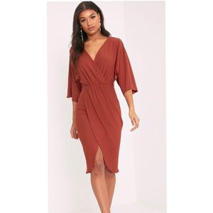 PrettyLittleThing Archer Tobacco Cape Midi Dress