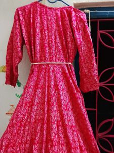 Red Printed Mirror-Work Dress