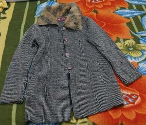 Striped Coat with Faux Fur Collar