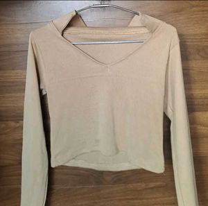 Beige V-Neck Crop Top
