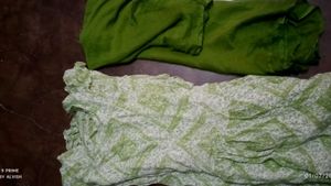 Green Printed Gown Dress &amp; Scarf Set Xl Size