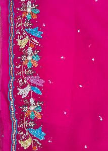 Pink colour hend work saree