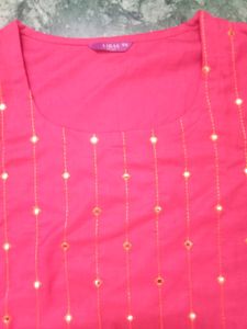 Plus Size Pink Kurti With Orange Detailing