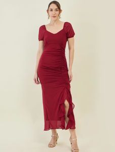Women A-line Maroon Maxi/Full Length Dress Size S(