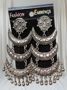 Silver Crescent Moon Dangle Earrings